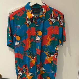 Bonobos Men's Vibrant Tropical Shirt - Blue and Orange